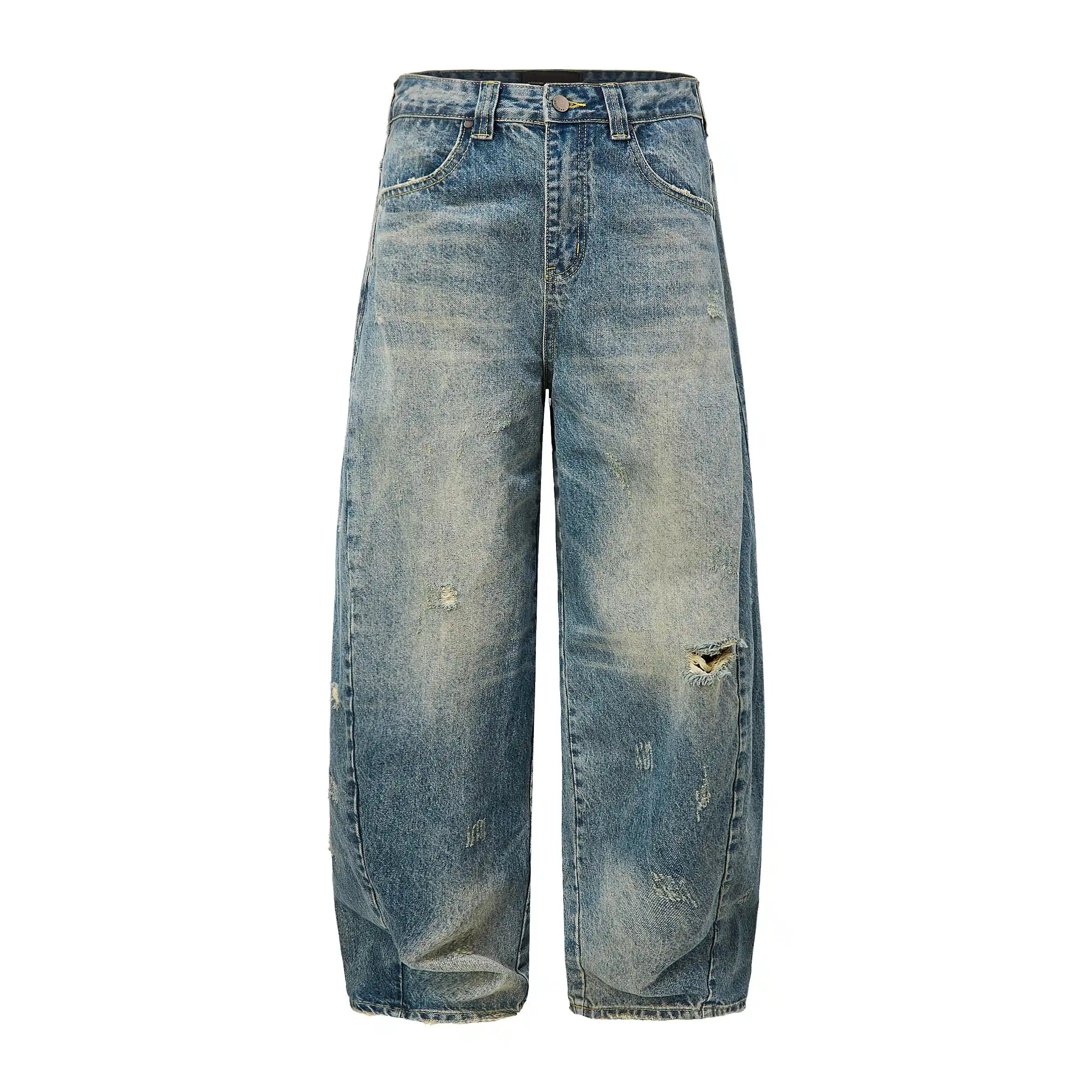 Vintage Ripped Loose Scimitar Wide-leg Jeans