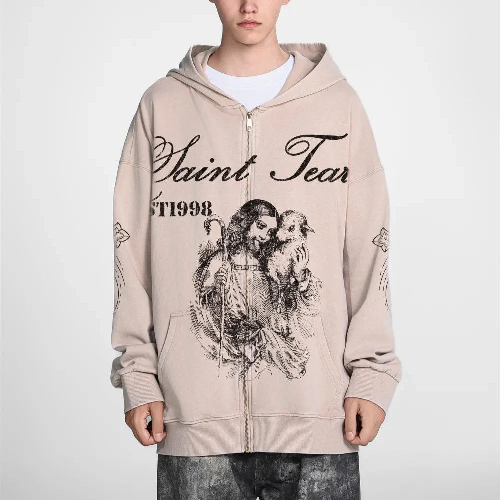 Mess Saint tears Lamb Zip Up Premium Hoodie