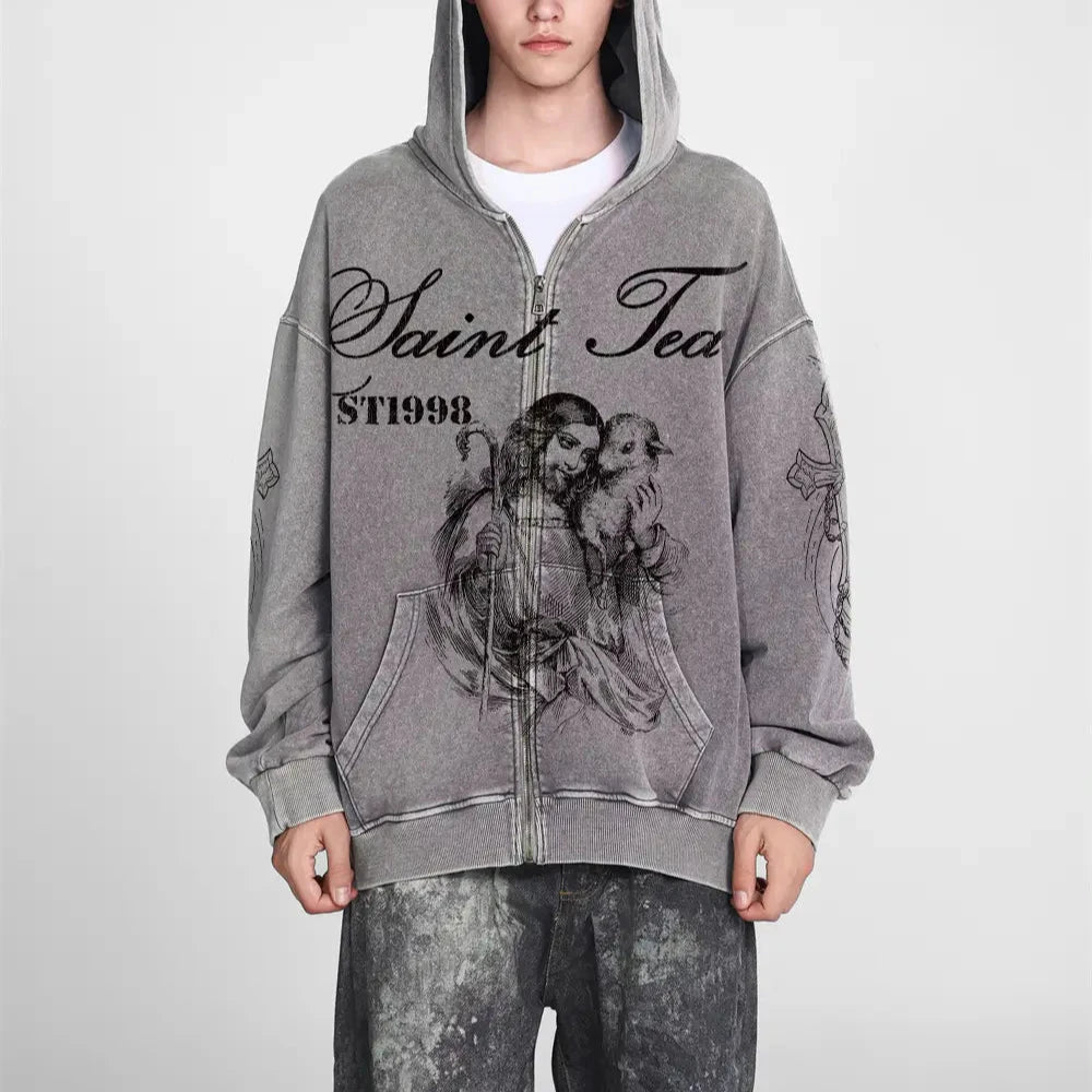 Mess Saint tears Lamb Zip Up Premium Hoodie