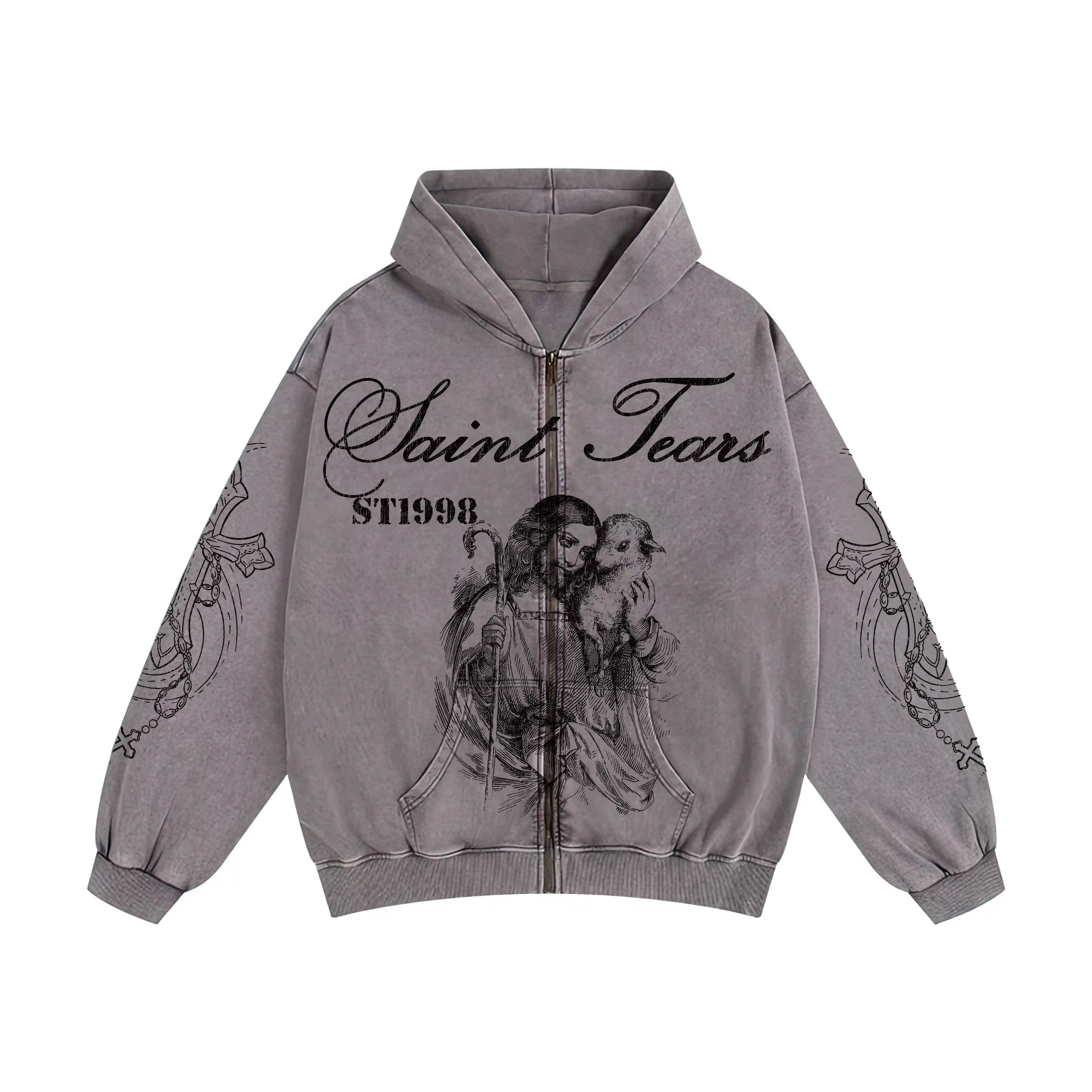 Mess Saint tears Lamb Zip Up Premium Hoodie