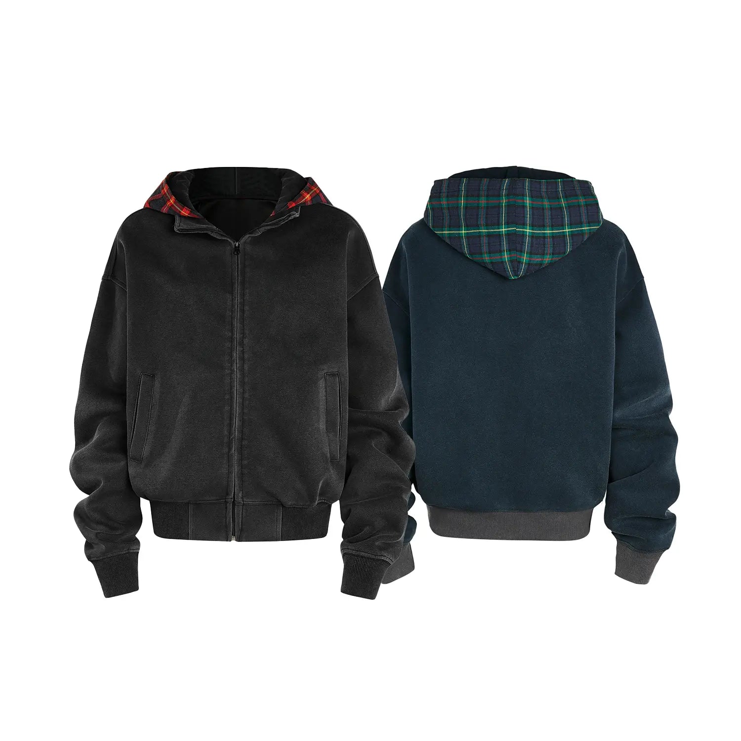 Heavyweight Zip up Plaid Premium Hoodie