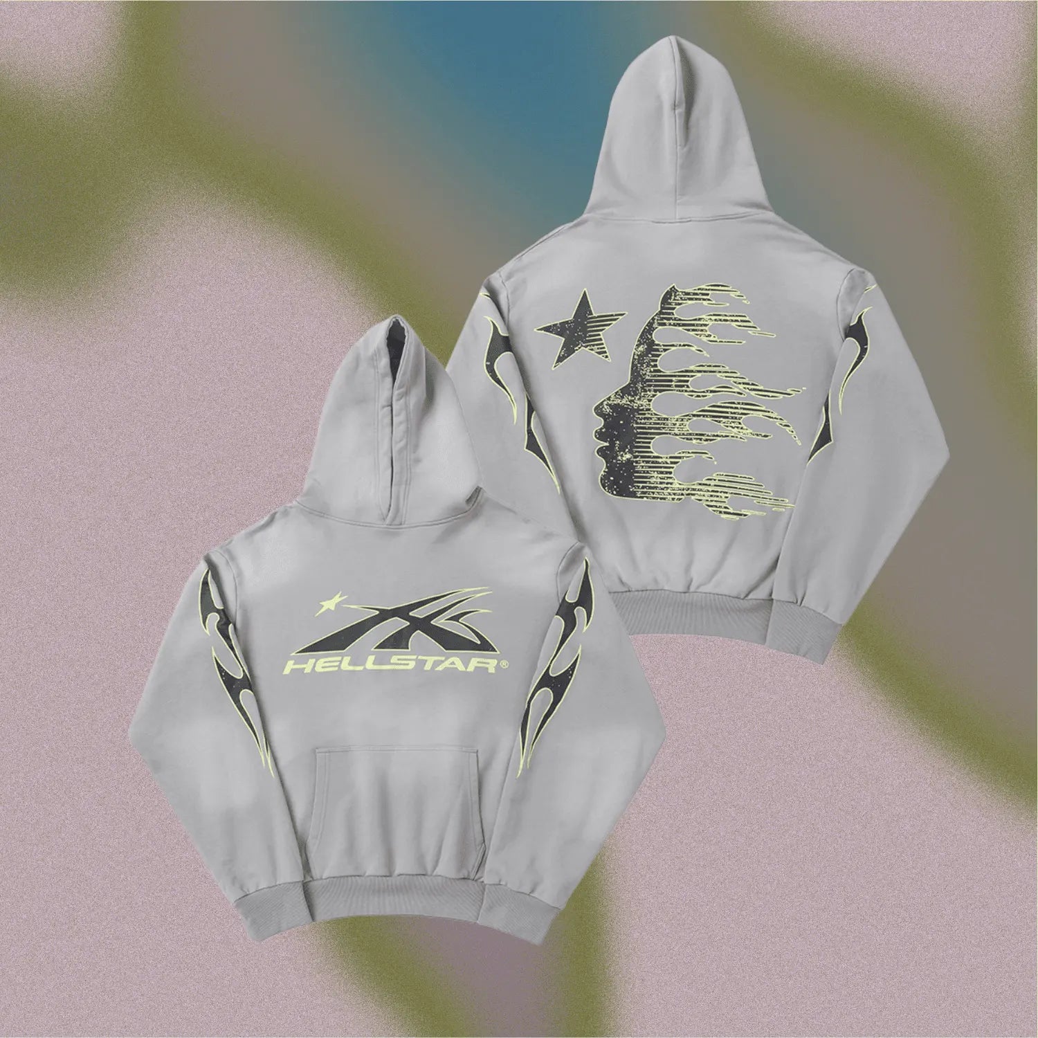 Mess HellStar Gray Tribal Flame Premium Hoodie