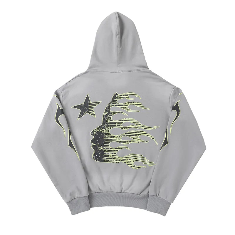 Mess HellStar Gray Tribal Flame Premium Hoodie