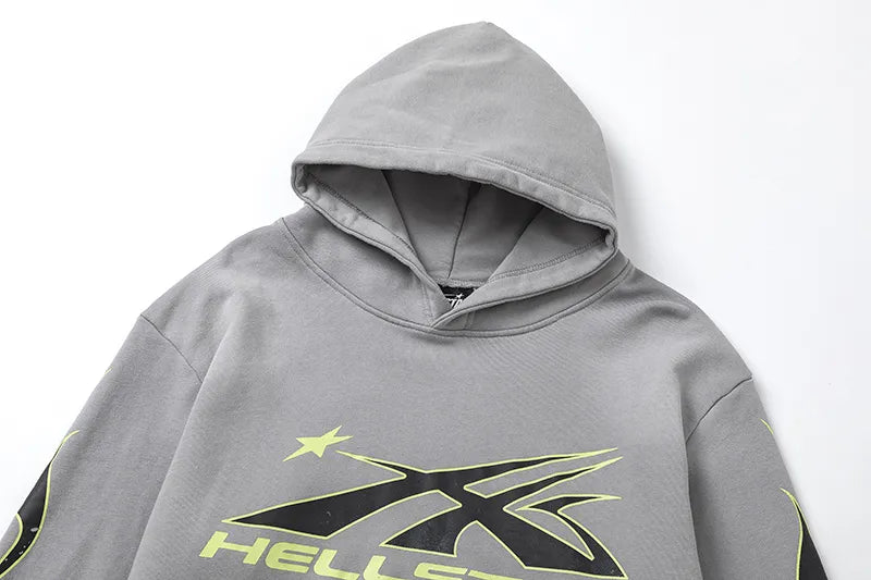 Mess HellStar Gray Tribal Flame Premium Hoodie