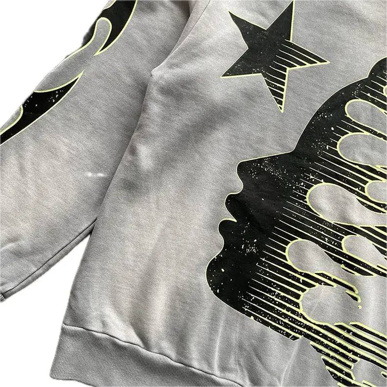 Mess HellStar Gray Tribal Flame Premium Hoodie