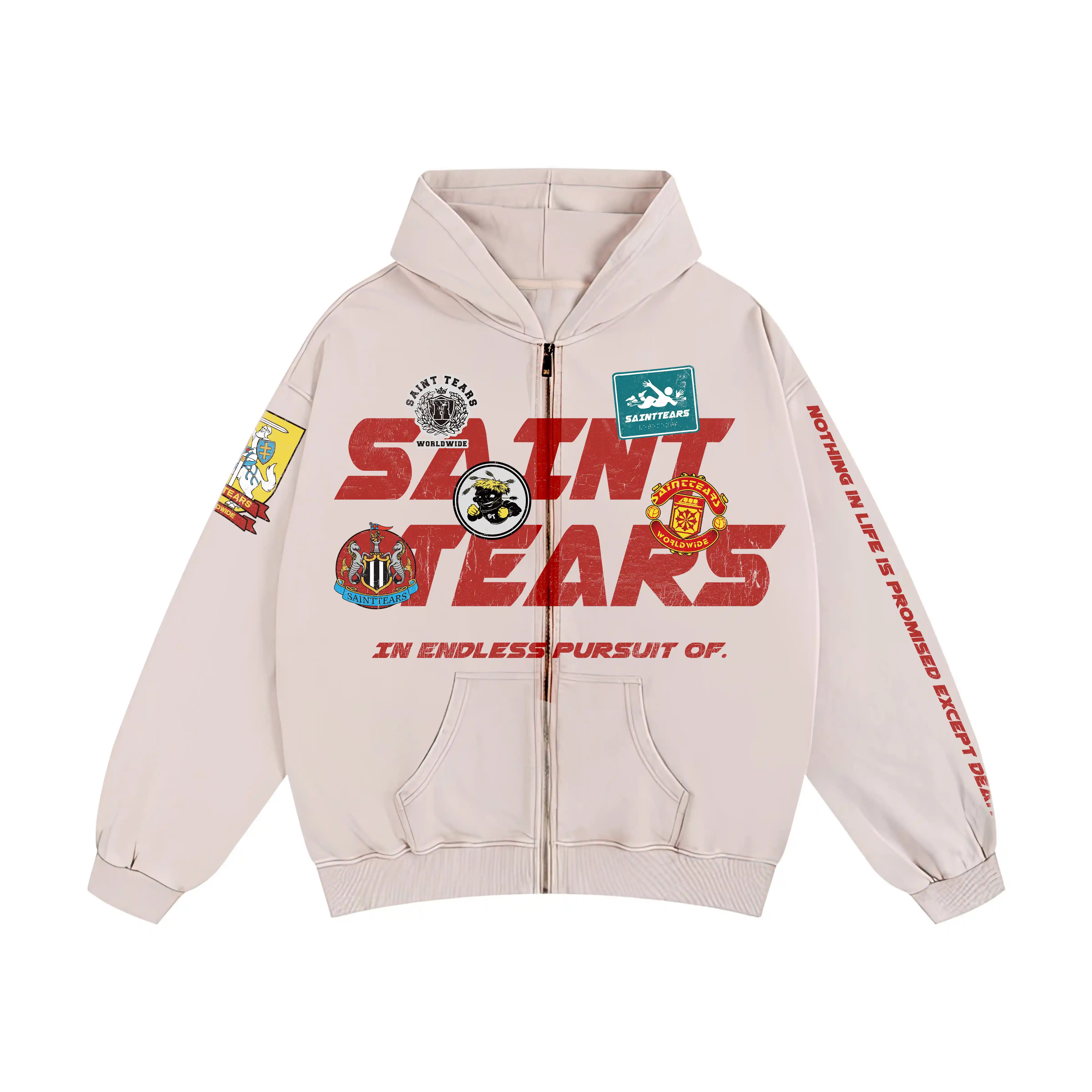 Mess Saint tears Badge Zip Up Premium Hoodie