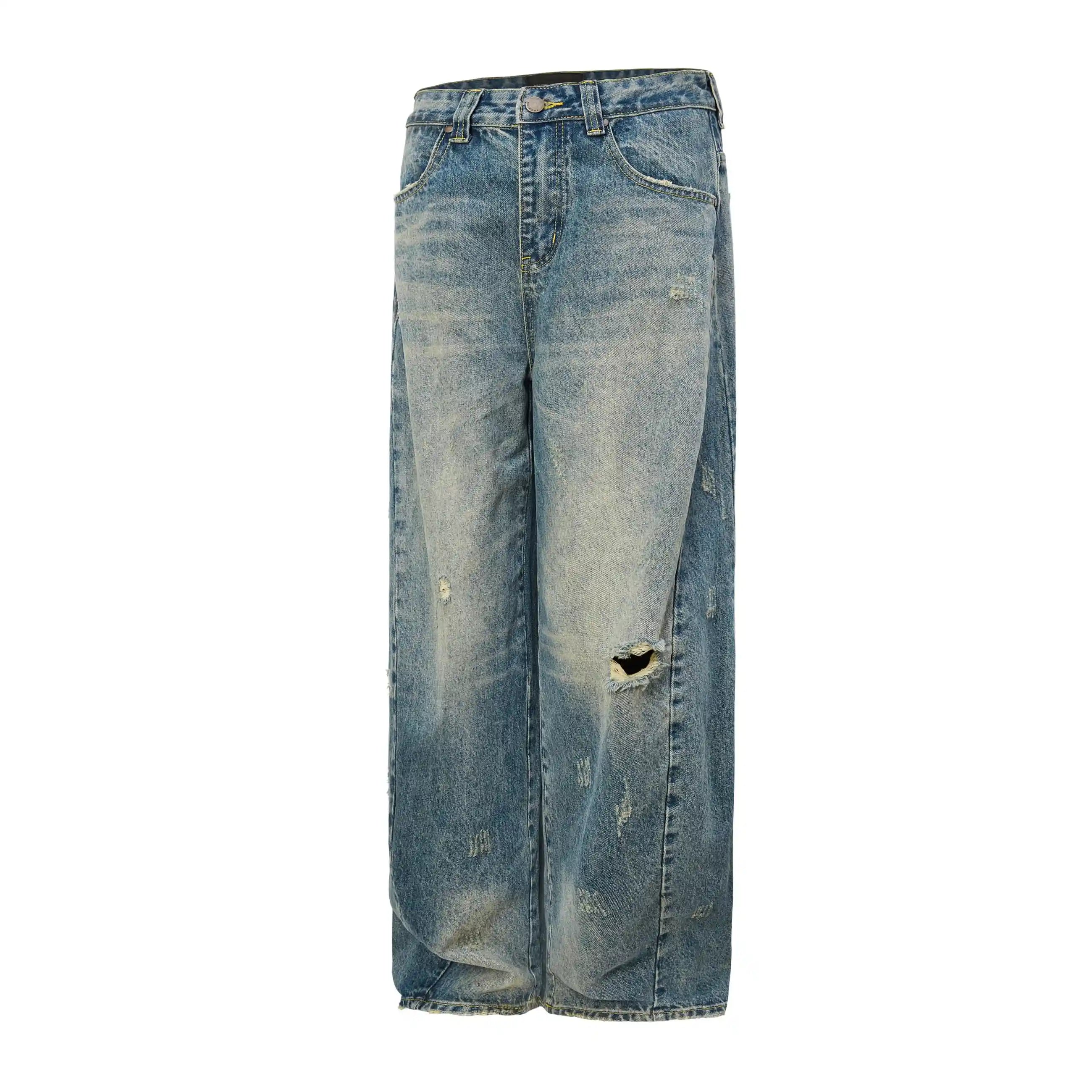 Vintage Ripped Loose Scimitar Wide-leg Jeans