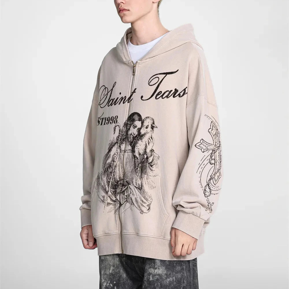 Mess Saint tears Lamb Zip Up Premium Hoodie