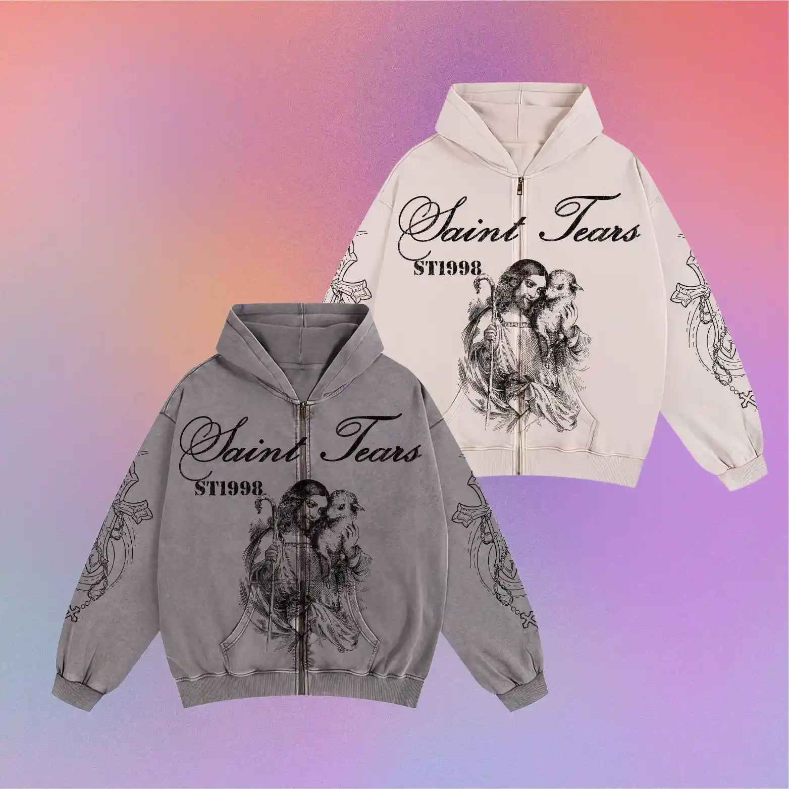 Mess Saint tears Lamb Zip Up Premium Hoodie