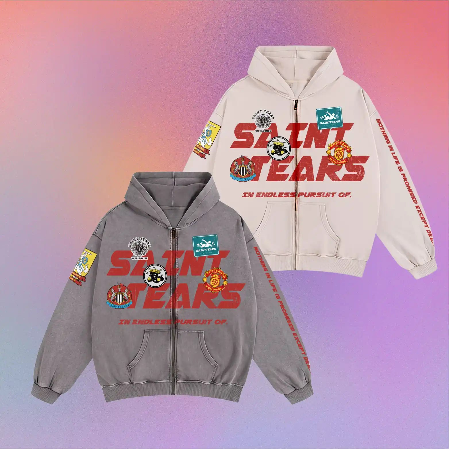 Mess Saint tears Badge Zip Up Premium Hoodie